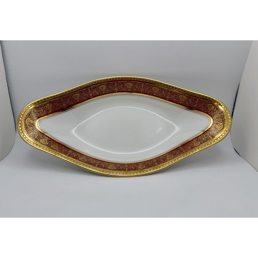 Antique Limoges Bernardaud Porcelain Relish Dish Red Gold Encrusted F. Dierckx